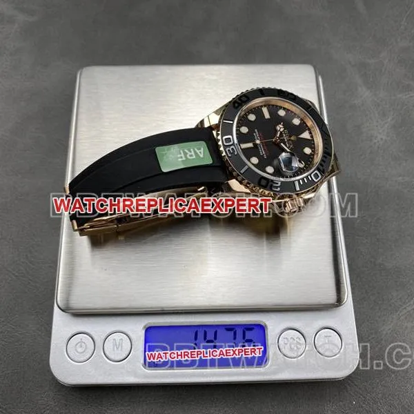 Rolex collectible watch ARF Factory Yacht-Master black dialrose gold case 42mm rubber model front live photo
