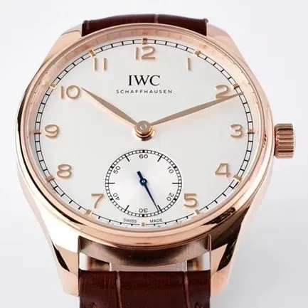 ZF FactoryIWC top-tier watch men's white dial brown belt new Portugal series automatic movementleather strap watch front view