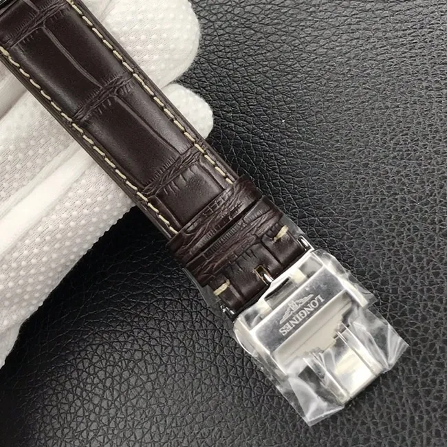 MK factory top-tier watch Longines men's white dial brown belt famous craftsman series automatic movementleather strap watch front view