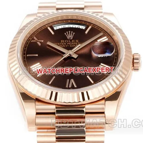 watch Day-DatePPM factory Rolex mechanical brown dial Roman numerals rose goldfront live photo
