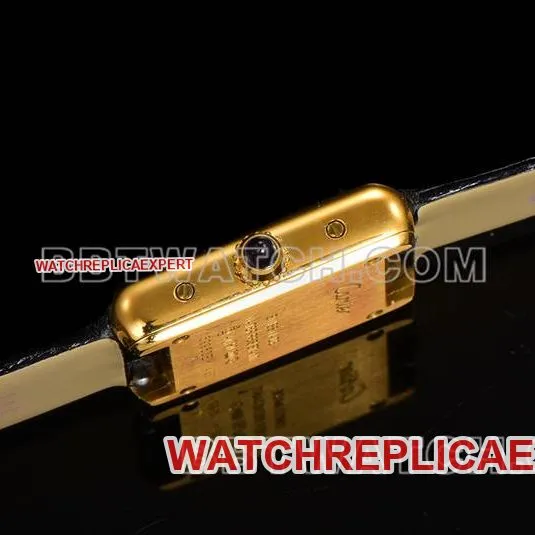 Cartier collectible watch F1 factory tank black dialyellow gold shell leather strap model front live photo