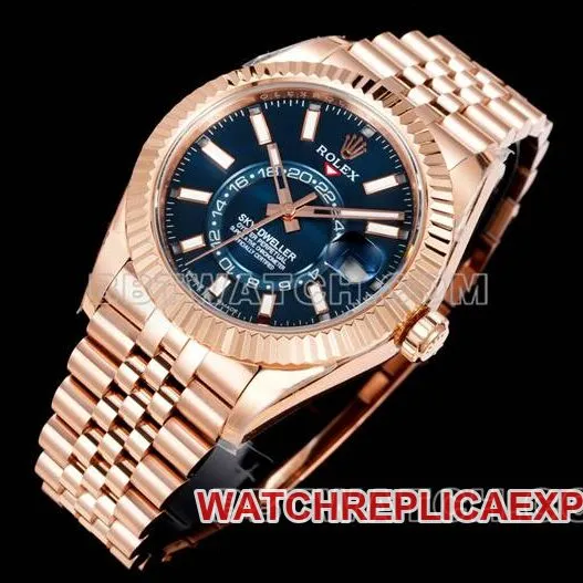 collectible watches AR+ factory pilot rolexblue dial mechanical rose gold steel braceletfront live photo