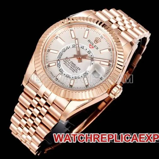 watch AR+ factory pilot rolexwhite dial mechanical rose gold steel braceletfront live photo