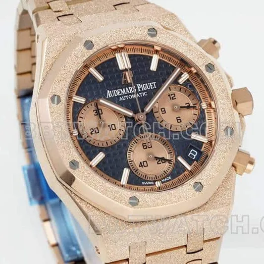 APS factory Audemars PiguetRoyal Oaktop-tier 1:1super cloneblue dialchronographrose goldfrost gold 26240front live photo