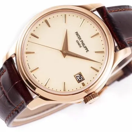 ZF Factorytop-tier watch Patek Philippe men's gold plate brown belt classic series automatic movementleather strap watch front view