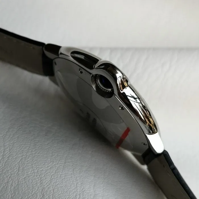 top-tier watch Cartier men's black dial blue balloon series mechanical leather strap watch front view