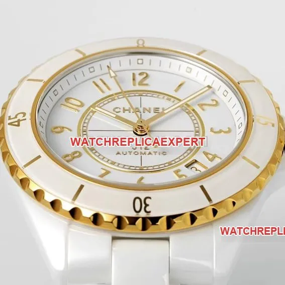 Chanel1:1super clonewhite dialyellow goldceramic bezelsteel bracelet model H9540front live photo