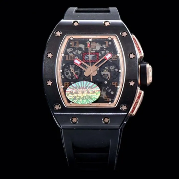 top-tier watch Richard Mille men's black dial automatic chronograph watch front view
