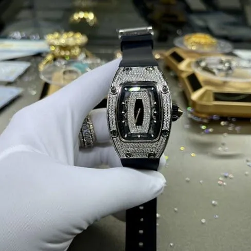 Richard Milletop-tier watch South Africa real diamond ladies black dial black belt automatic movement watch front view