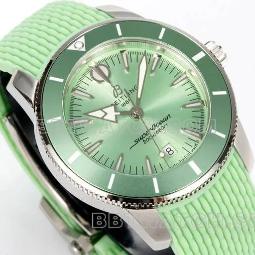 1:1replica watch super ocean culture BLS factory Breitling light green dial rubber braceletfront live photo
