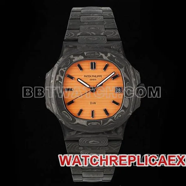 Patek Philippetop-tier watch DIW factory Nautilus orange plate carbon fiber mechanical steel bracelet model 5711front live photo