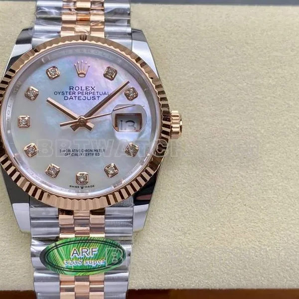 Rolextop-tier watch ARF FactoryDatejust mother-of-pearl disc 36mm rose goldsteel bracelet model front live photo