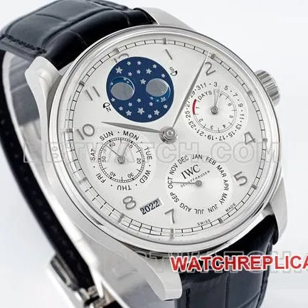 collectible watch APS factory Portugal IWC perpetual calendar white dial brown braceletfront live photo