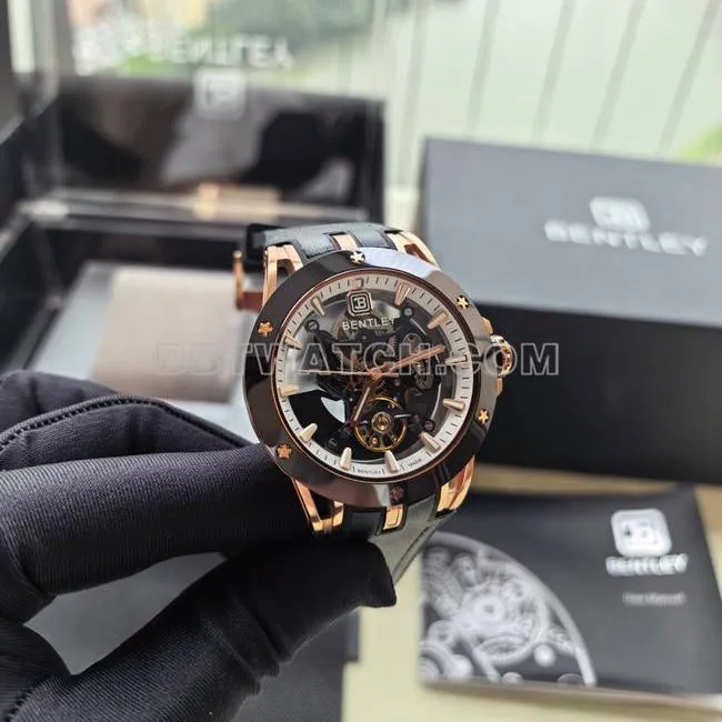 collectible watch bentley BL-62 pinnacle black rubber braceletfront live photo