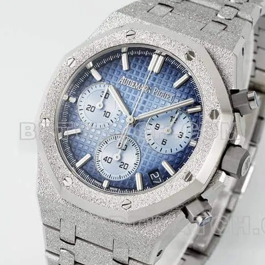 APS factory Audemars PiguetRoyal Oaktop-tier 1:1high-quality smoked blue dialchronograph frost gold 26240front live photo