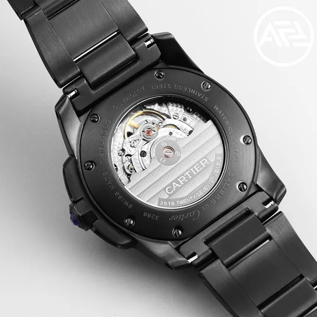 Cartiertop-tier watch men's automatic movement Kalibo series black dialsteel bracelet watch detail shots front view