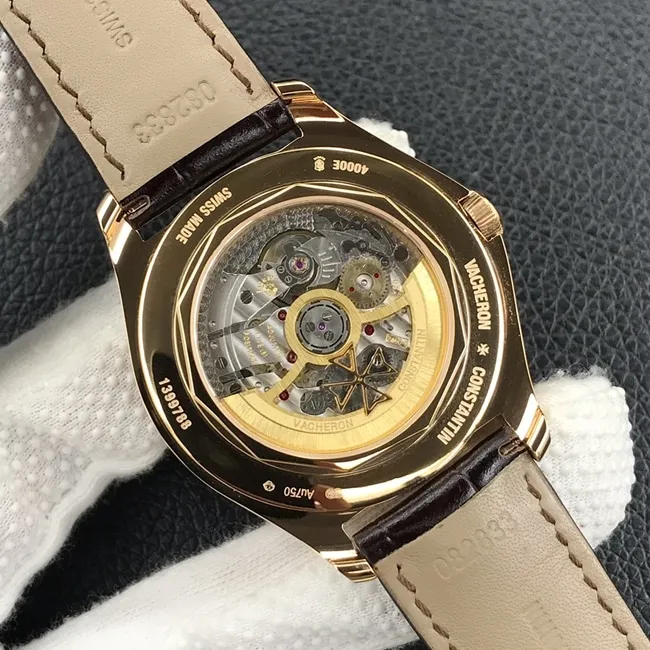 ZF Factorytop-tier watch Vacheron Constantin men's white dial brown belt Wu Luzhi type series full date display moon phase watch front view
