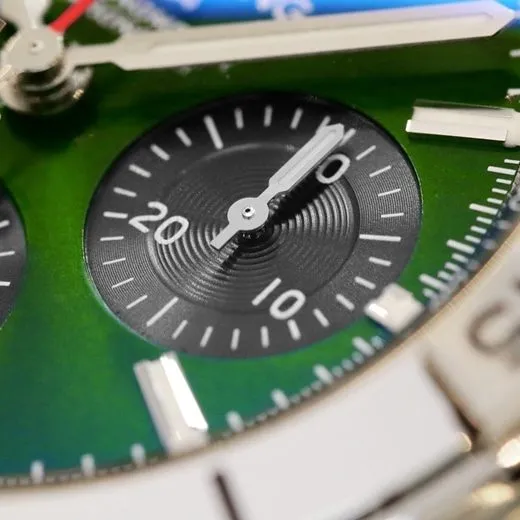 top-tier watch Breitling men's green dial steel automatic movement watch front view