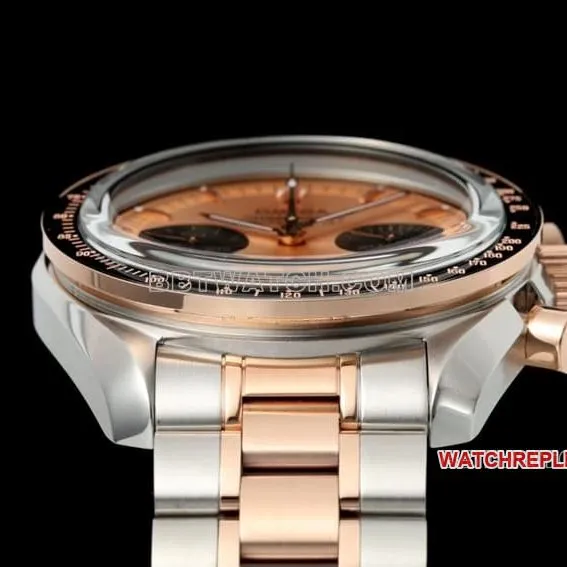 Omega Speedmaster pink gold plate gold steel bracelet model 310.20.42.50.99.001front live photo