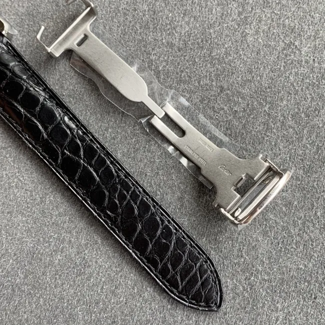 K11 factory top-tier watch Cartier women's white dial black belt tank series leather strap watch front view