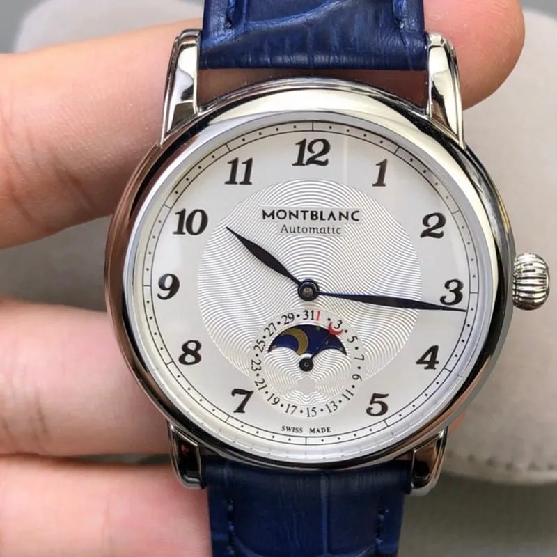 high-quality Montblanc watch star bright star shine moon phase dial front view