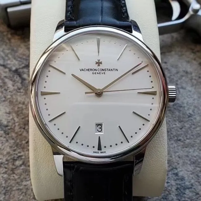 MKS Factorytop-tier Vacheron Constantin heritage series 85180 men's white dial blue belt automatic movement watch front view