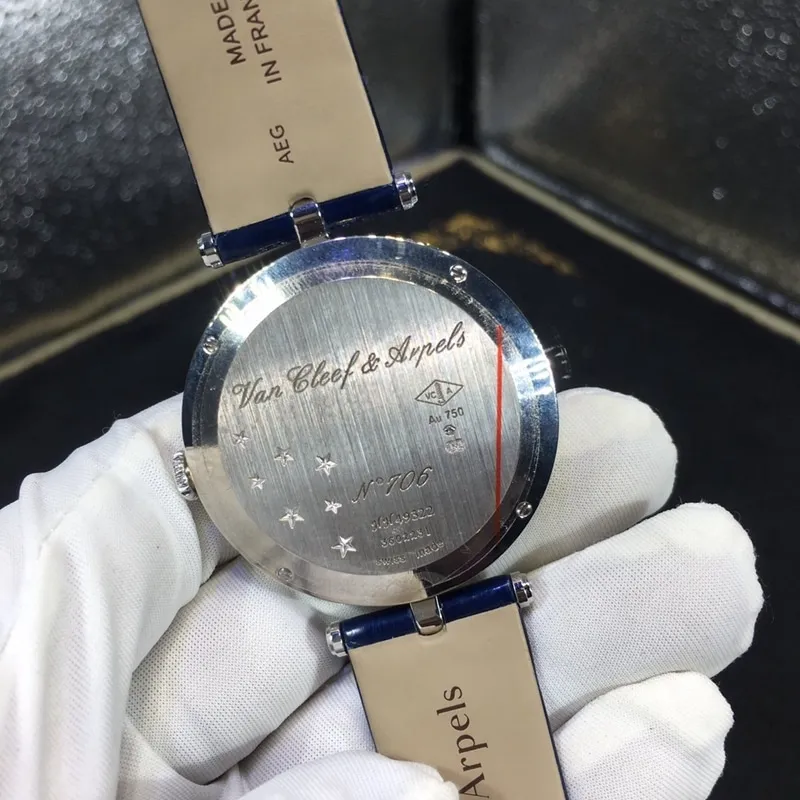 Van Cleef & Arpels ladies' watch South African real diamond blue crocodile leather front view