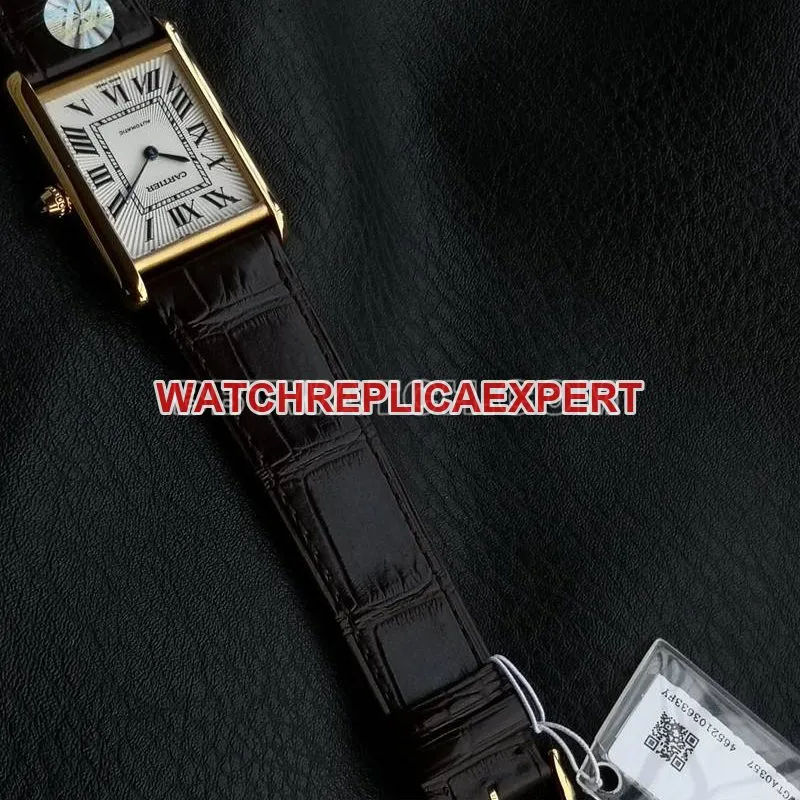 Cartier collectible watch F1 factory tank white dialyellow gold case 2899MCmovementleather strap model front live photo