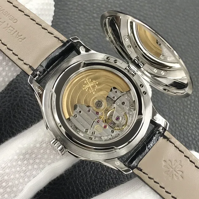 3k factory top-tier watch Patek Philippe men's black dial black belt automatic movementleather strap watch front view
