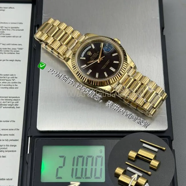 top-tier watch Rolexyellow goldPPM factory Day-Date mechanical gold plate Roman numerals caseback live photo