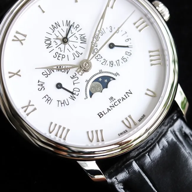 top-tier watch Blancpain men's white dial black belt classic series 6656 automatic movement watch clasp picture