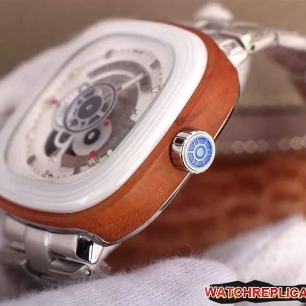 seven day display five watch SEVENFRIDAY/automatic movementmen's watch Swiss steel bracelet large dial white front view