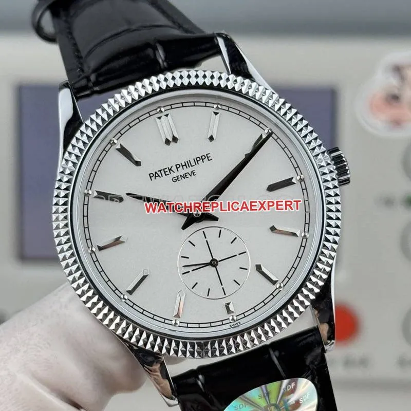 Patek Philippetop-tier watch SDF factory classic silver dial nail ring 39mmleather strap model front live photo