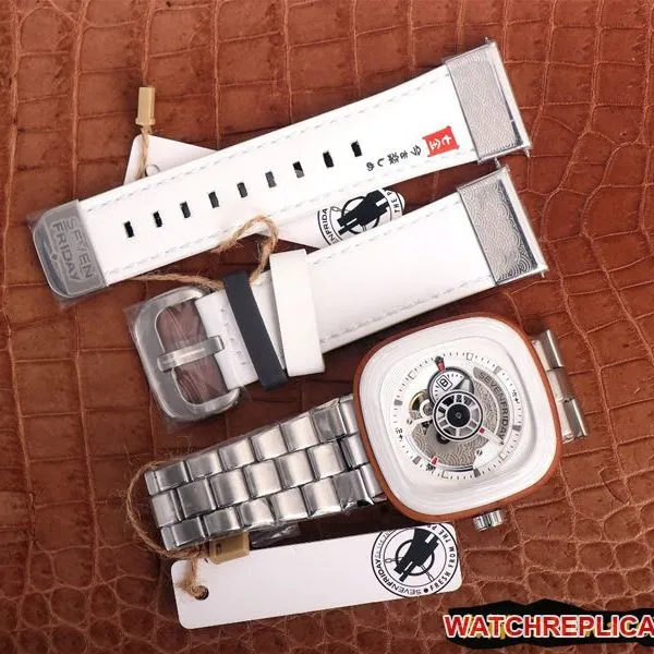 seven day display five watch SEVENFRIDAY/automatic movementmen's watch Swiss steel bracelet large dial white front view