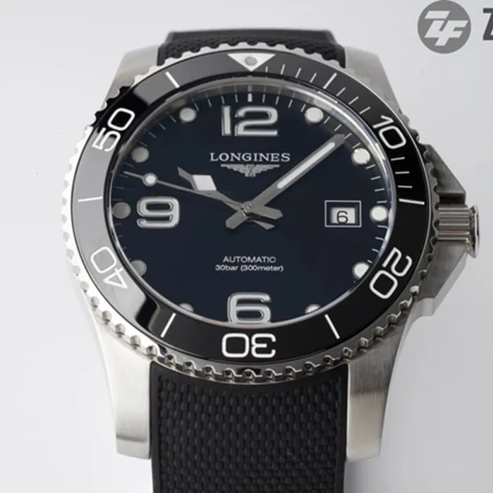 top-tier watch Longines men's black dial Concas series leather strap watch detail shots