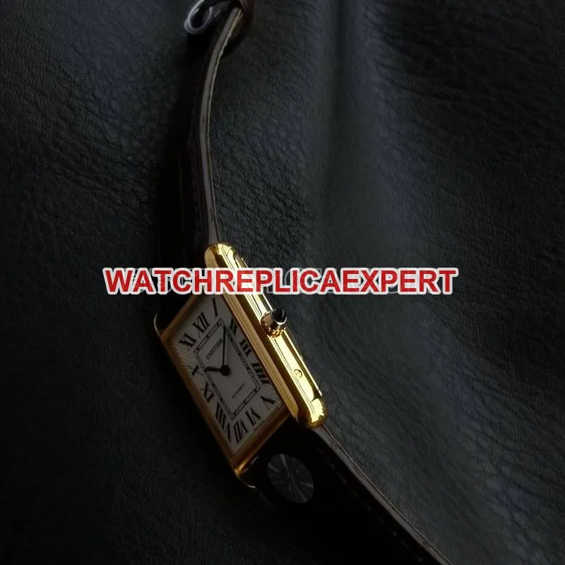Cartier collectible watch F1 factory tank white dialyellow gold case 2899MCmovementleather strap model front live photo
