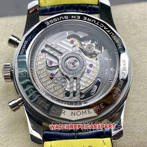 watch BLS factory Breitling aviation chronograph diamond light blue dialleather strap model front live photo