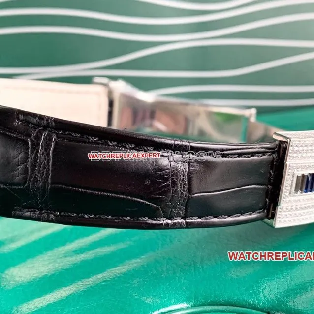 Rolex Submariner super cloneblack dial rainbow diamond bezelleather strap front live photo