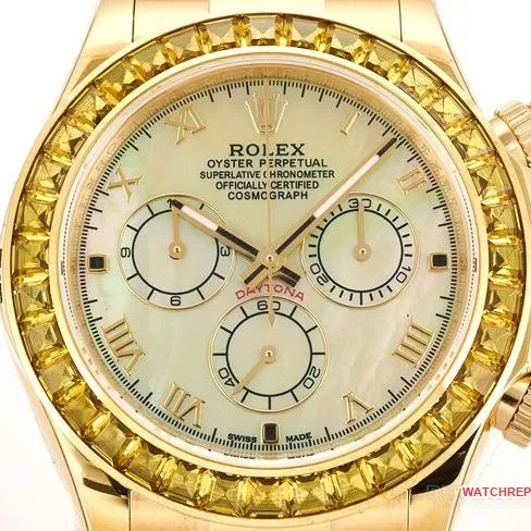 collectible watch Rolex Daytona yellow mother-of-pearl disc diamond bezel116519side live photo