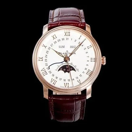 OM Factorytop-tier watch Blancpain men's white dial brown belt villeret classic 6654leather strap watch front view