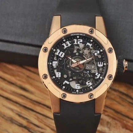 Green factory Richard Mille watch men's black dialrubber strap men's series classic disc hollow mechanical watch front view