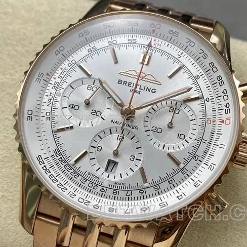 1:1replica watch BLS factory Breitling aviation chronograph silver white dialrose goldsteel bracelet front live photo