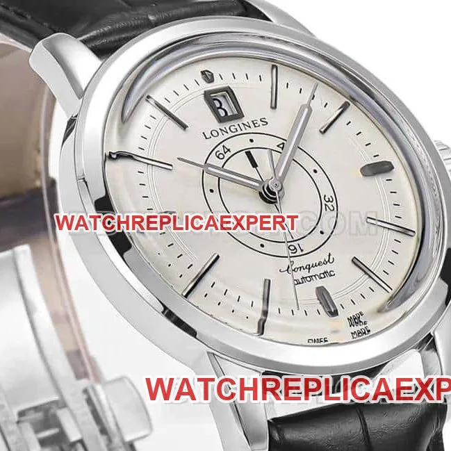 AD factory Longines classic replicatop-tier replicaguilloché dial silver hour markers leather strap model front live photo