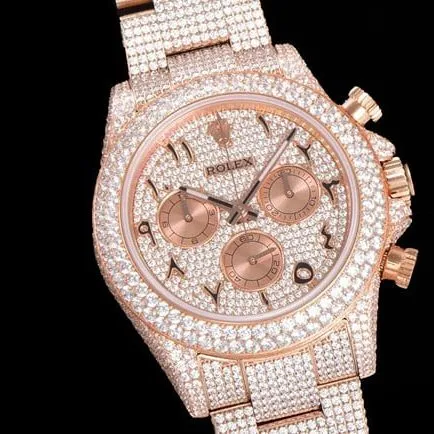 Top Rolex Cosmograph Daytona full diamond 40 series men's gold dial gold band mechanical watch front view