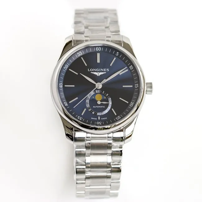 GF Factorytop-tier watch Longines famous series men's blue dialsteel bracelet 42mm mechanical watch front view