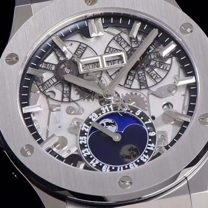 Hublot watch men's classic fusion watch hollow disc leather strap model 547.NX.0170.LRfront live photo