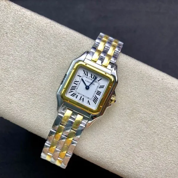 Cartiertop-tier watch cheetah series ladies quartz gold steel bracelet watch front view