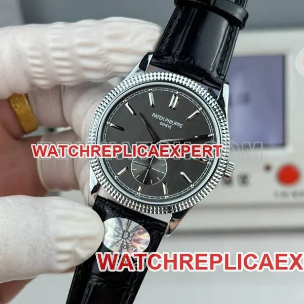 Patek Philippe1:1replica watch SDF factory classic black dial nail pattern ring 39mmleather strap model front live photo