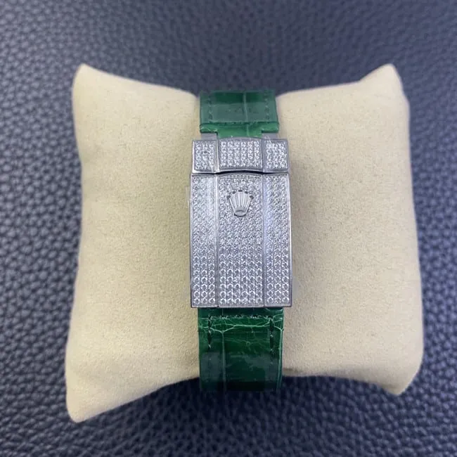 top-tier watch Rolex log series men's green dial green strap fully automatic movementleather strap watch front view