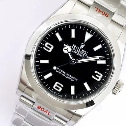 EW Factorytop-tier replicaRolex men's black dialsteel bracelet explorer type 36 series steel bracelet watch front view